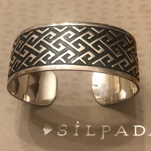 Rare Vintage Silpada Sterling Silver Aztec Design Cuff Bracelet B1165 - Picture 3 of 16
